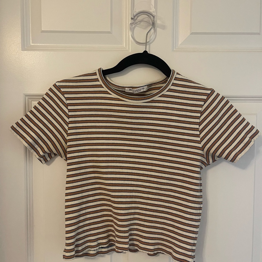 Striped Brown and White Kids T-Shirt